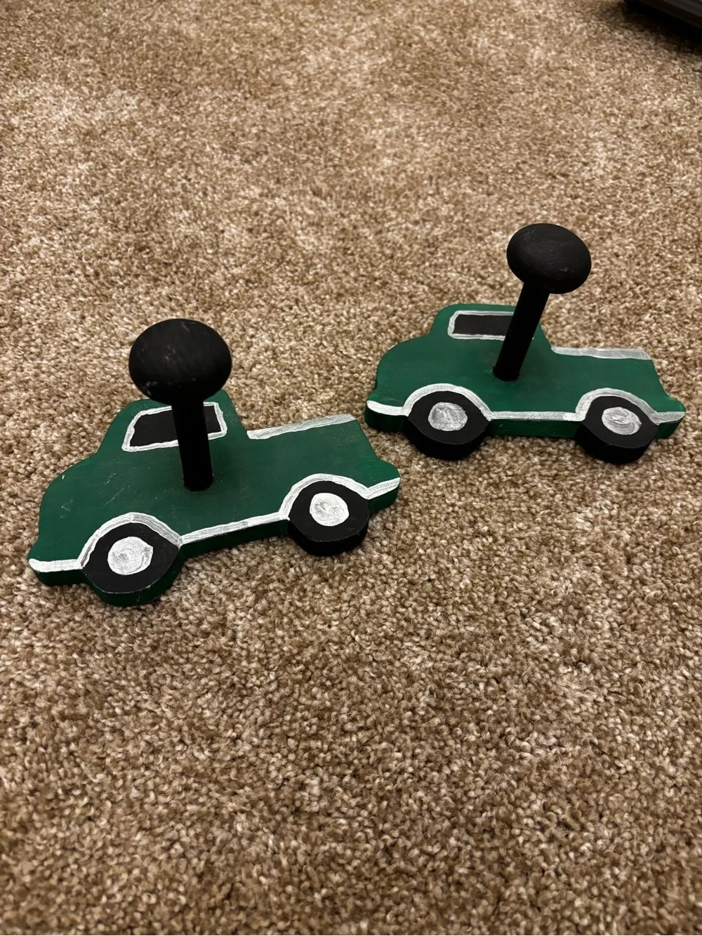 Pair of Wooden Green Pickup Truck Wall Hooks